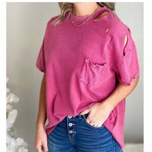 Free People Rubi distressed t-shirt in a pinkish-purple color